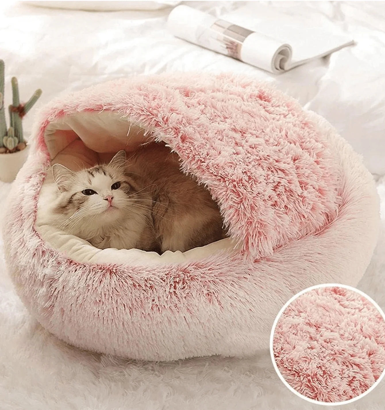 Cozy Pet Bed with Cover – 2-in-1 Plush Sleeping Nest for Cats and Small Dogs