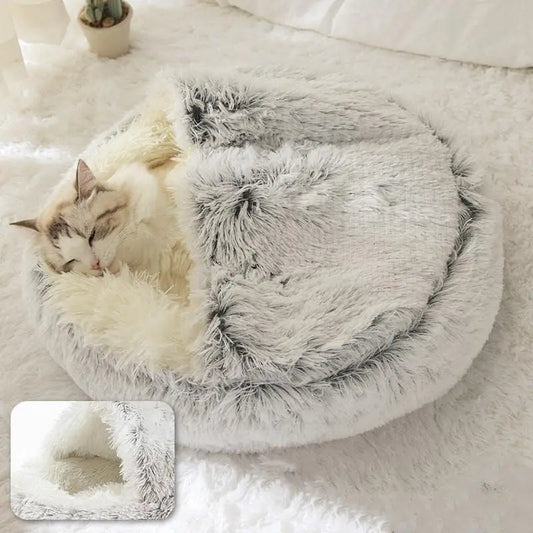 Cozy Pet Bed with Cover – 2-in-1 Plush Sleeping Nest for Cats and Small Dogs