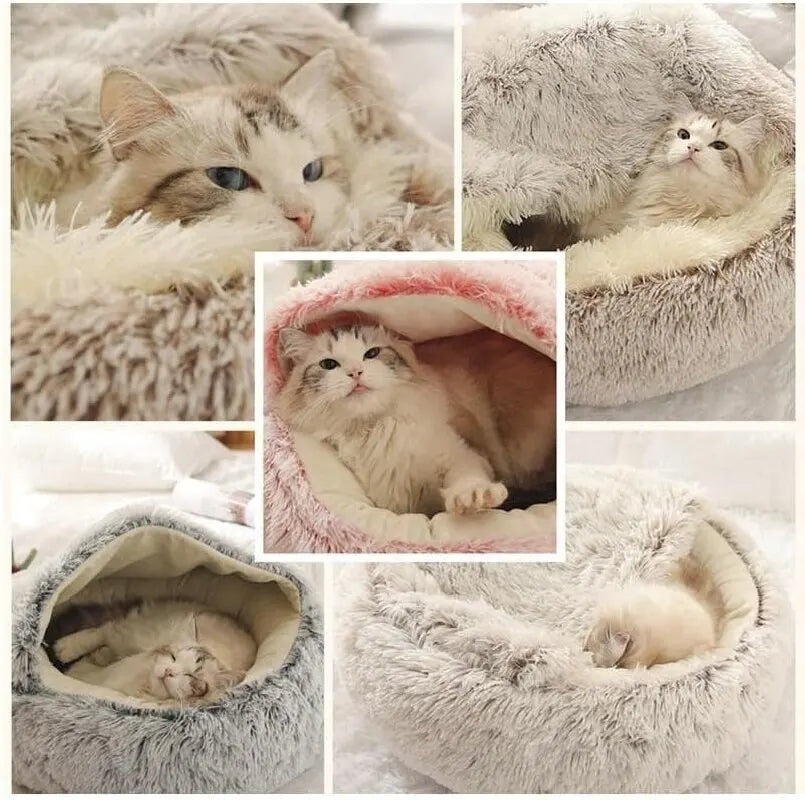 Cozy Pet Bed with Cover – 2-in-1 Plush Sleeping Nest for Cats and Small Dogs